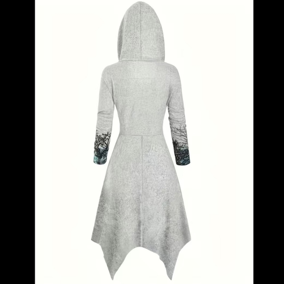 Gothic Graphic Print High Low Hoodie Tree Design Size XXL / 14 Long Butt Cover - Picture 2 of 10